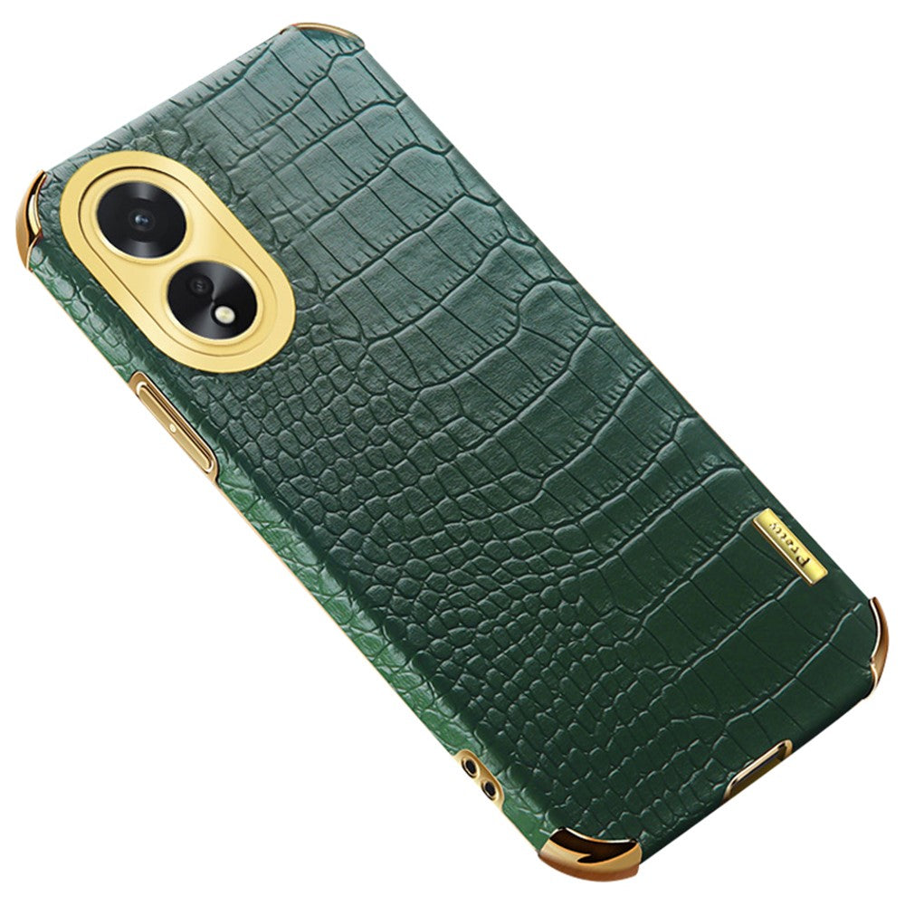 For Oppo A38 4G Case PU Leather+TPU Electroplated Phone Cover (Crocodile Texture)