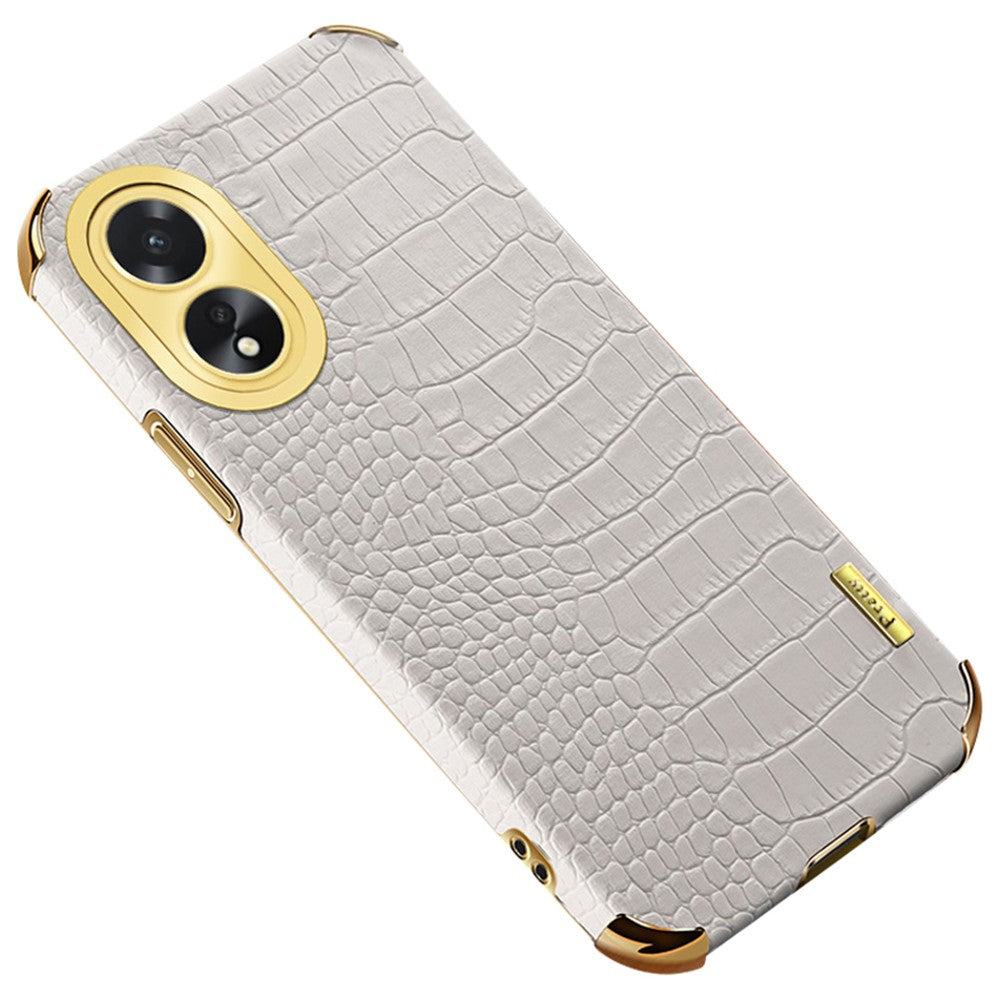 For Oppo A38 4G Case PU Leather+TPU Electroplated Phone Cover (Crocodile Texture)