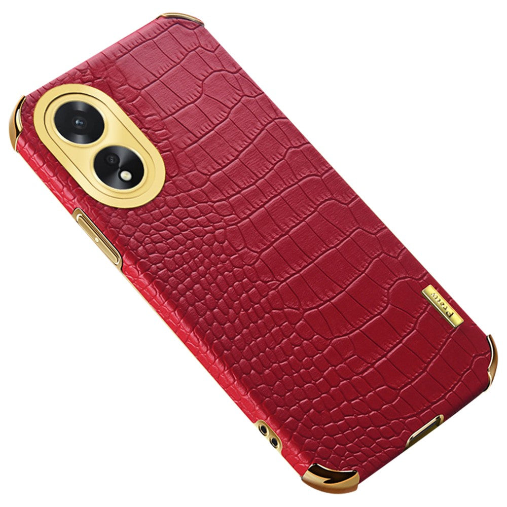 For Oppo A38 4G Case PU Leather+TPU Electroplated Phone Cover (Crocodile Texture)
