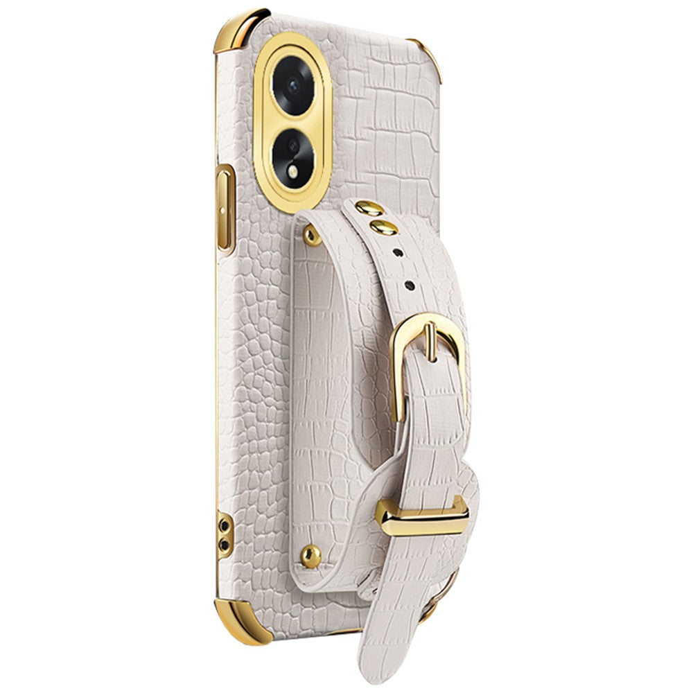 For Oppo A38 4G Case Electroplating Leather+TPU Phone Cover with Wristband