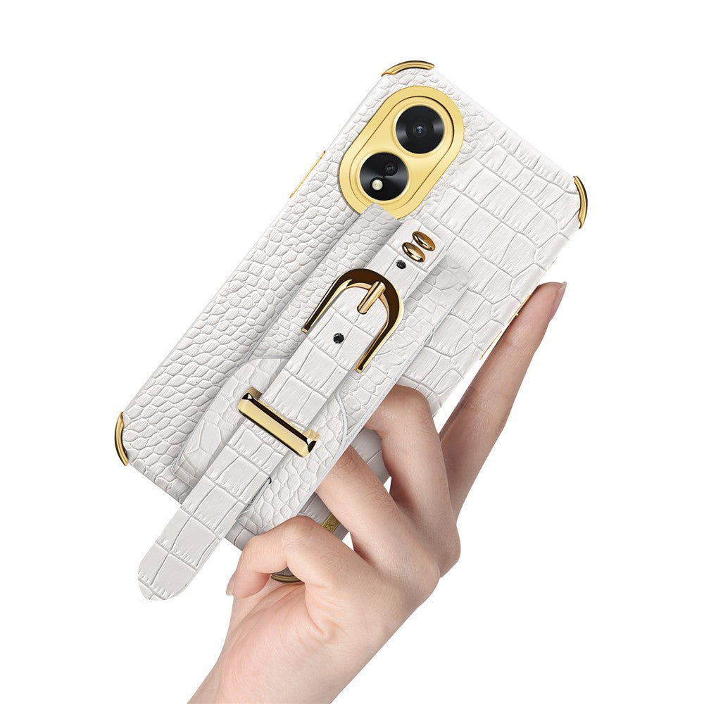 For Oppo A38 4G Case Electroplating Leather+TPU Phone Cover with Wristband