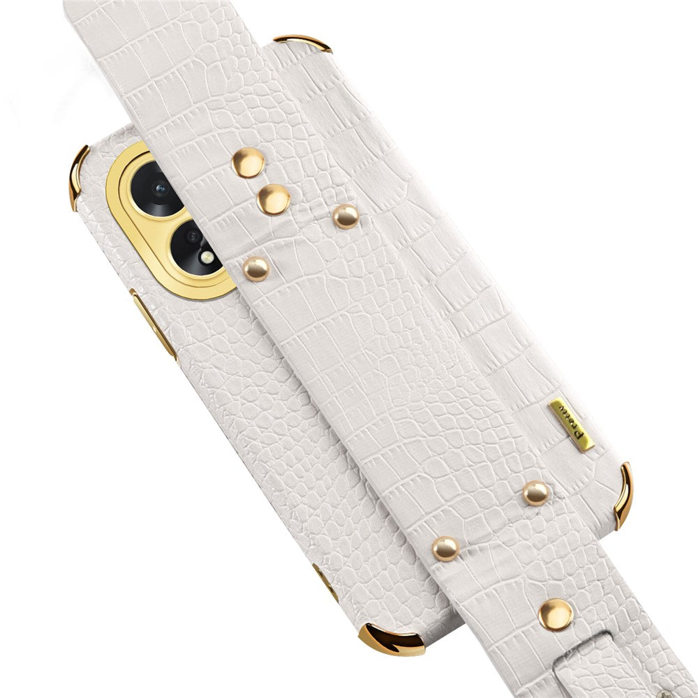 For Oppo A38 4G Case Electroplating Leather+TPU Phone Cover with Wristband