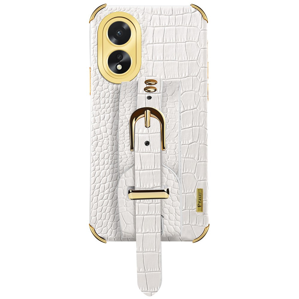 For Oppo A38 4G Case Electroplating Leather+TPU Phone Cover with Wristband