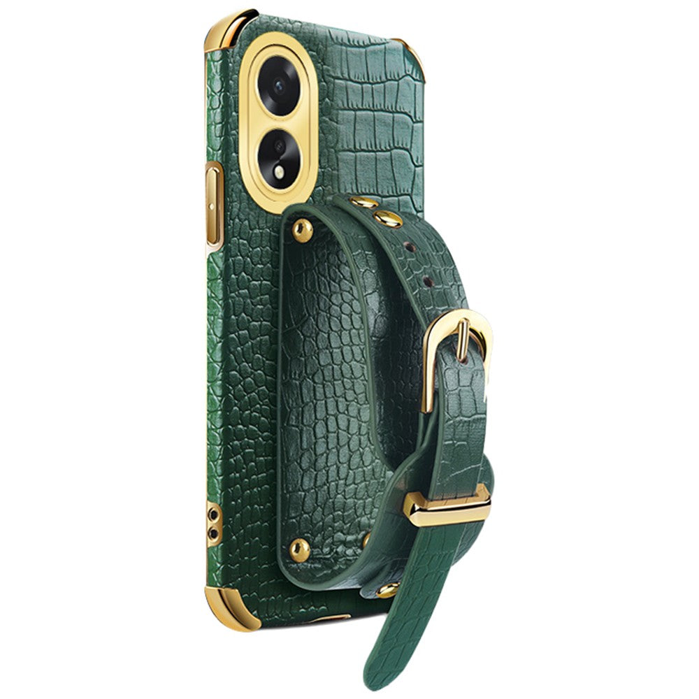 For Oppo A38 4G Case Electroplating Leather+TPU Phone Cover with Wristband