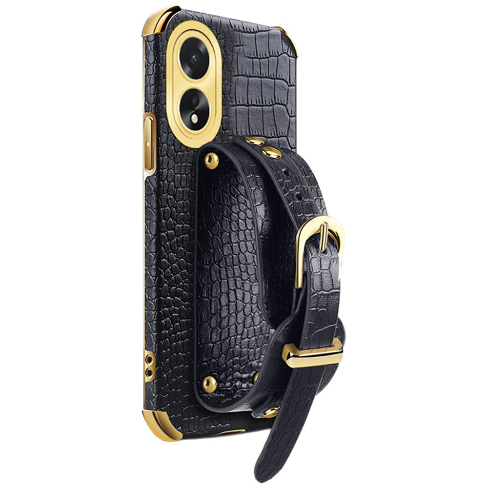 For Oppo A38 4G Case Electroplating Leather+TPU Phone Cover with Wristband
