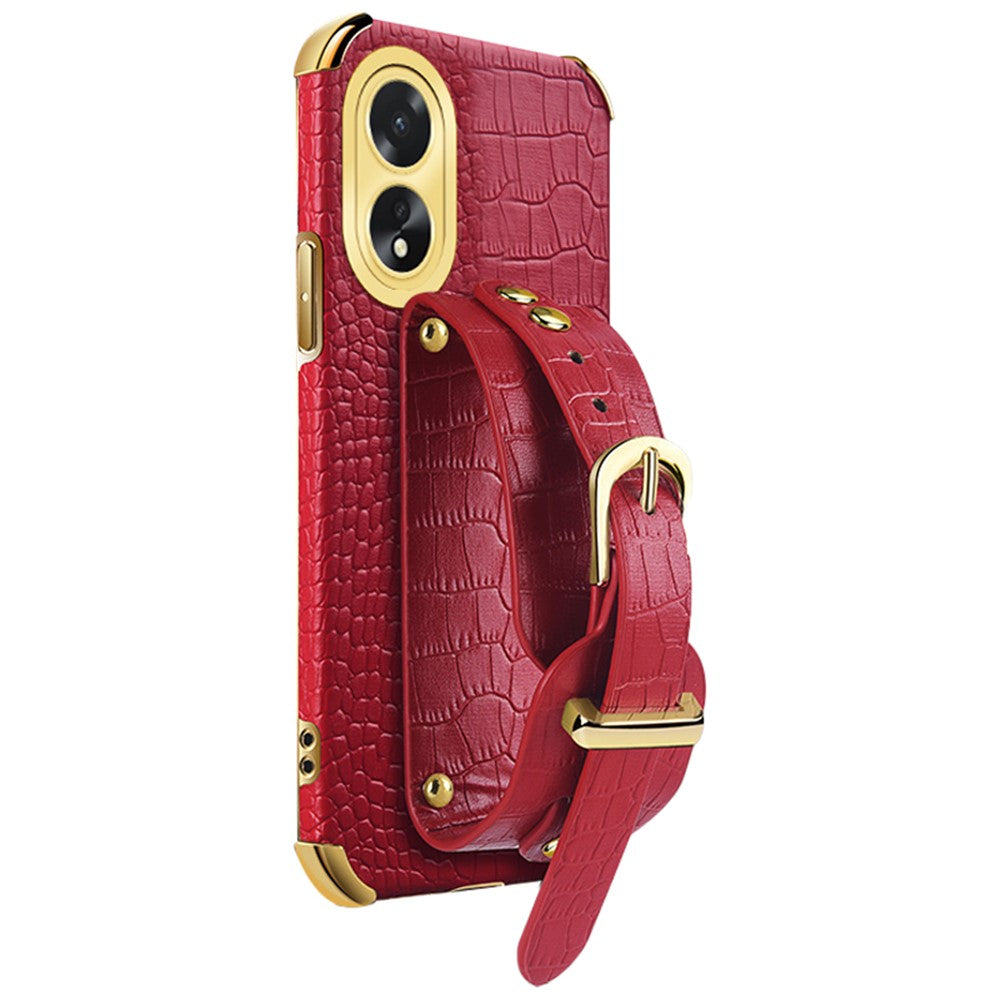 For Oppo A38 4G Case Electroplating Leather+TPU Phone Cover with Wristband