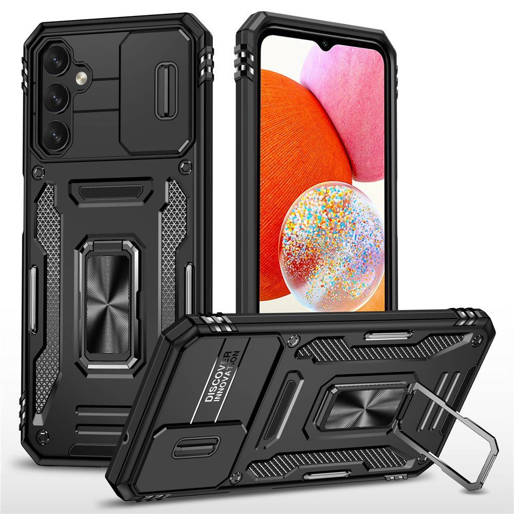 Armor Series For Samsung Galaxy A15 4G Case PC+TPU Anti-Drop Kickstand Phone Cover with Slide Lens Shield