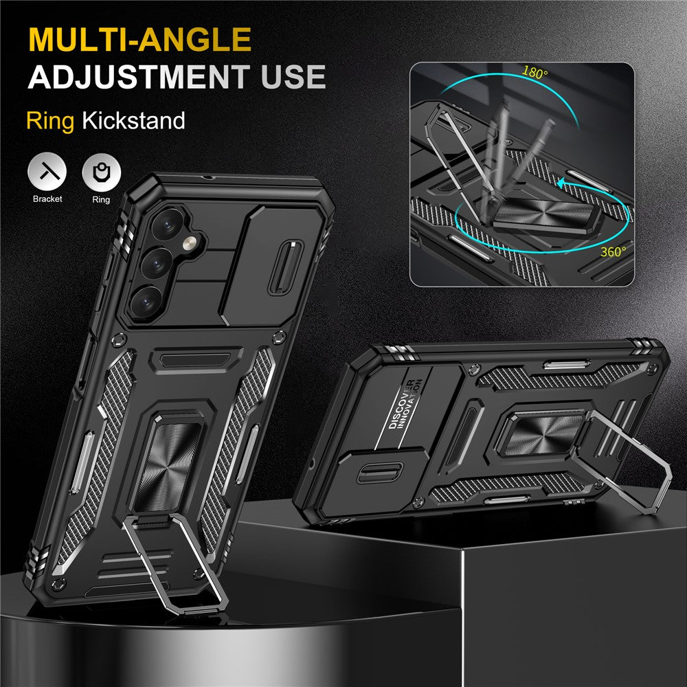 Armor Series For Samsung Galaxy A15 4G Case PC+TPU Anti-Drop Kickstand Phone Cover with Slide Lens Shield