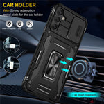 Armor Series For Samsung Galaxy A15 4G Case PC+TPU Anti-Drop Kickstand Phone Cover with Slide Lens Shield