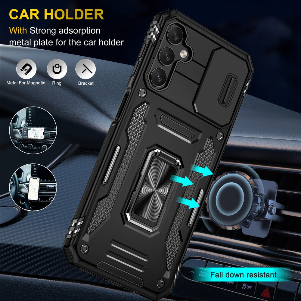 Armor Series For Samsung Galaxy A15 4G Case PC+TPU Anti-Drop Kickstand Phone Cover with Slide Lens Shield