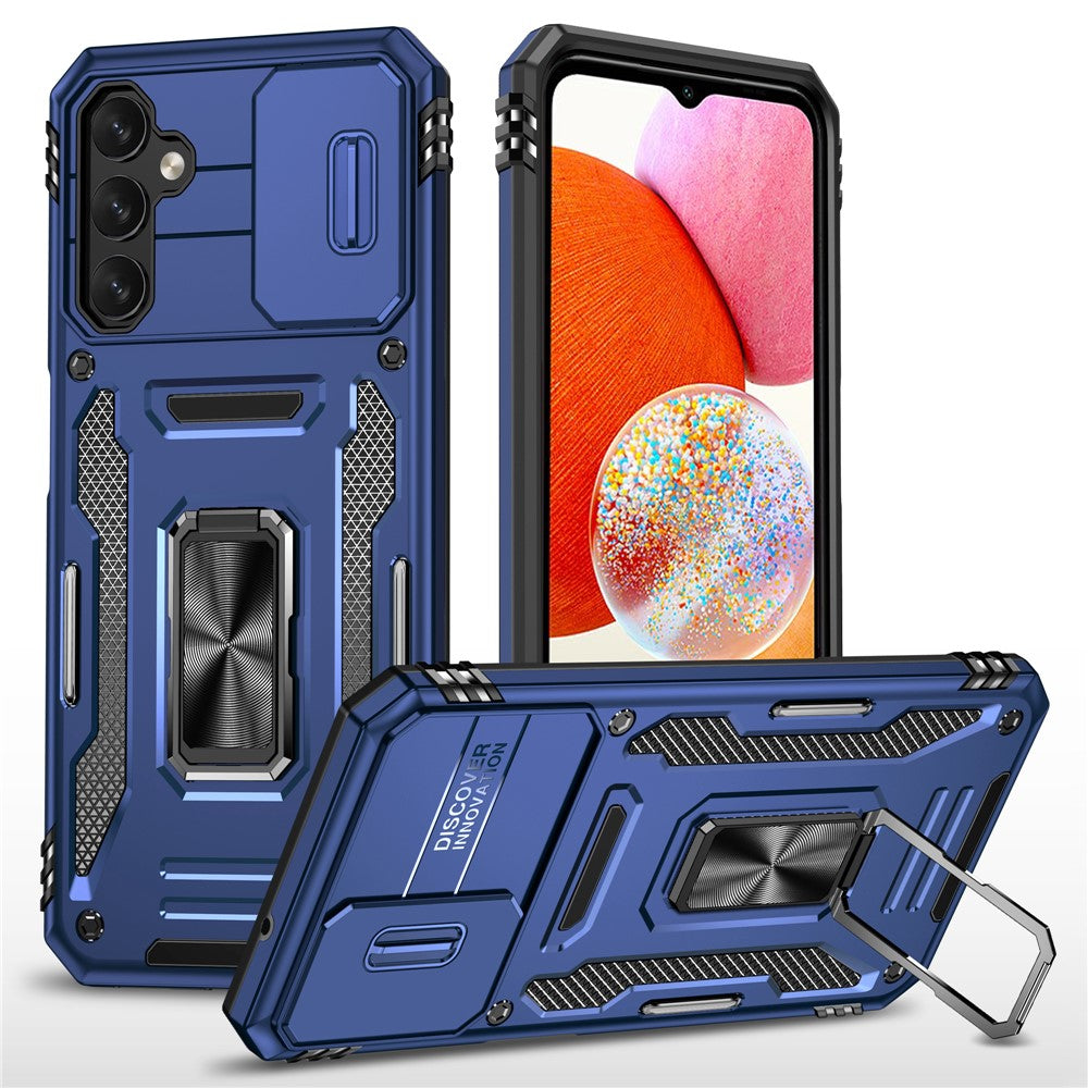 Armor Series For Samsung Galaxy A15 4G Case PC+TPU Anti-Drop Kickstand Phone Cover with Slide Lens Shield