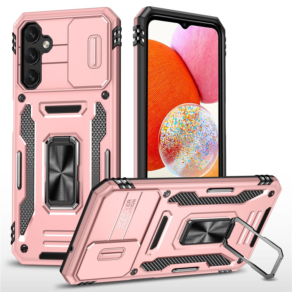 Armor Series For Samsung Galaxy A15 4G Case PC+TPU Anti-Drop Kickstand Phone Cover with Slide Lens Shield