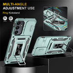 Armor Series For Samsung Galaxy S25 / S24 Case PC+TPU Shockproof Kickstand Smart Phone Back Protector with Slide Lens Lid