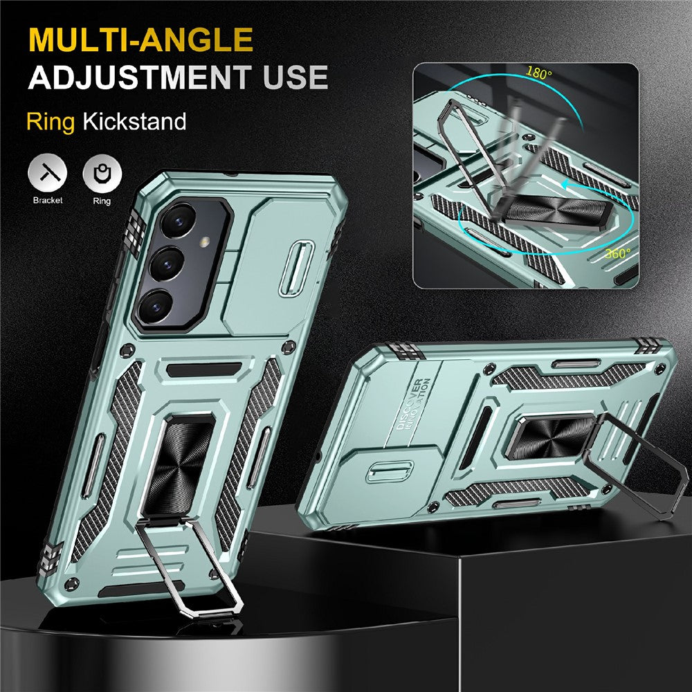 Armor Series For Samsung Galaxy S25 / S24 Case PC+TPU Shockproof Kickstand Smart Phone Back Protector with Slide Lens Lid