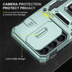 Armor Series For Samsung Galaxy S25 / S24 Case PC+TPU Shockproof Kickstand Smart Phone Back Protector with Slide Lens Lid