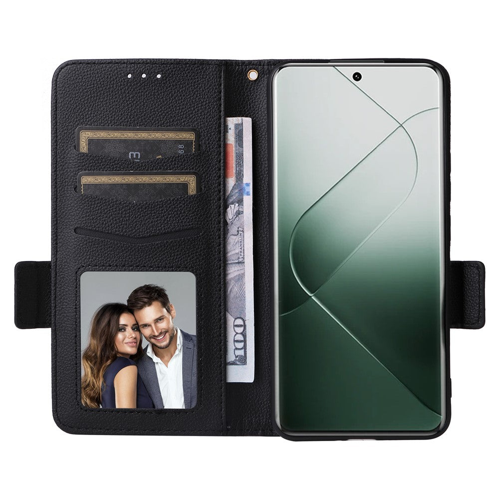 For Xiaomi 14 Pro Wallet Phone Case Magnetic Litchi Texture PU Leather Phone Cover with Strap