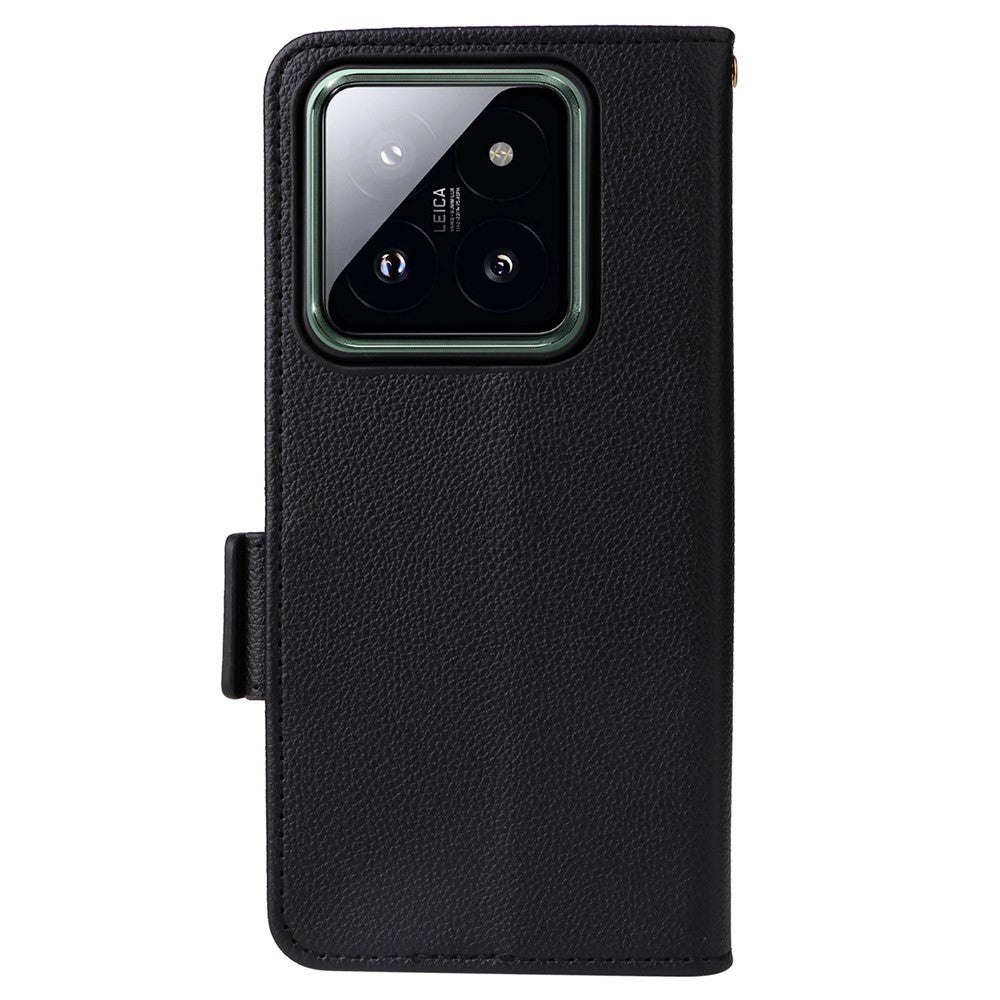 For Xiaomi 14 Pro Wallet Phone Case Magnetic Litchi Texture PU Leather Phone Cover with Strap