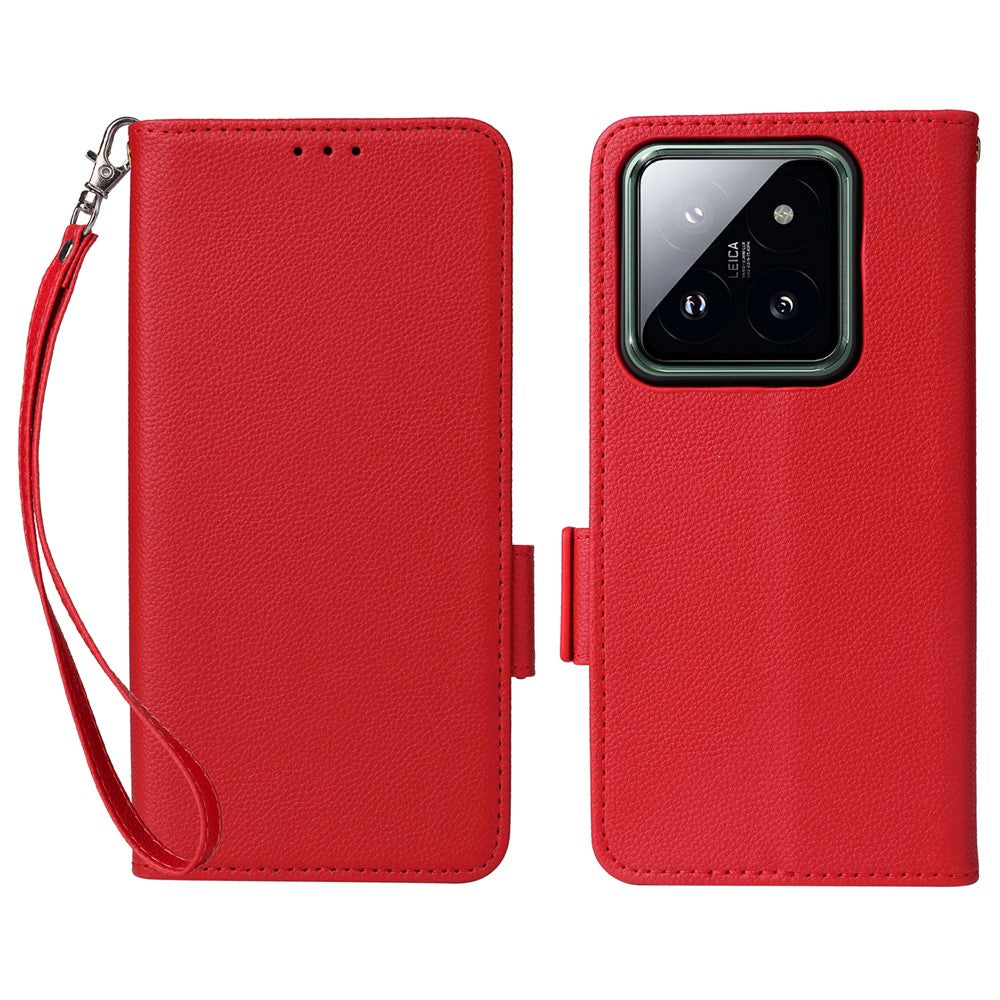 For Xiaomi 14 Pro Wallet Phone Case Magnetic Litchi Texture PU Leather Phone Cover with Strap