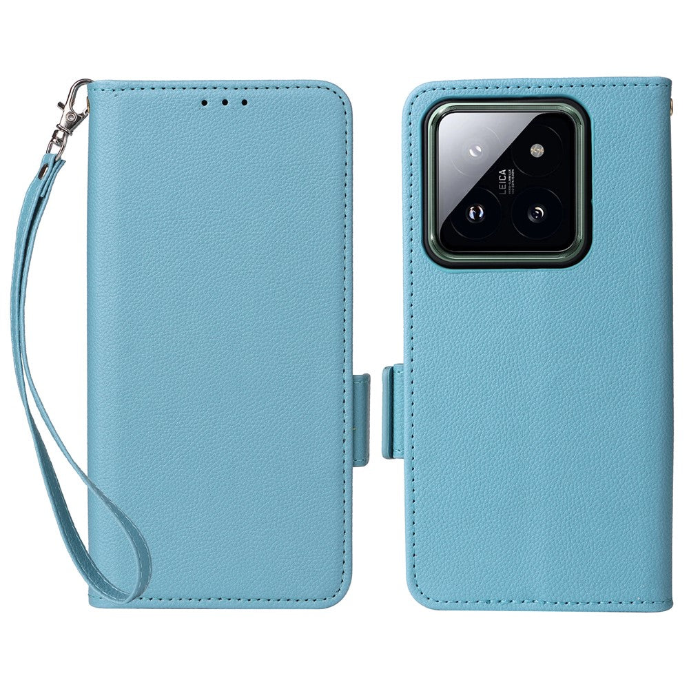 For Xiaomi 14 Pro Wallet Phone Case Magnetic Litchi Texture PU Leather Phone Cover with Strap