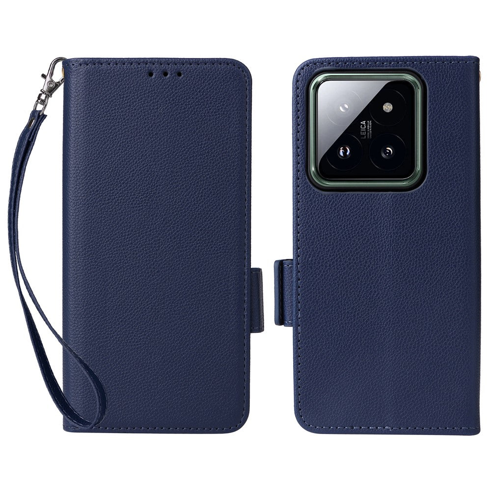 For Xiaomi 14 Pro Wallet Phone Case Magnetic Litchi Texture PU Leather Phone Cover with Strap