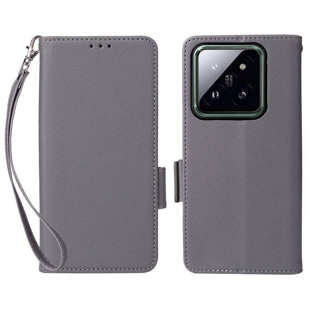 For Xiaomi 14 Pro Wallet Phone Case Magnetic Litchi Texture PU Leather Phone Cover with Strap
