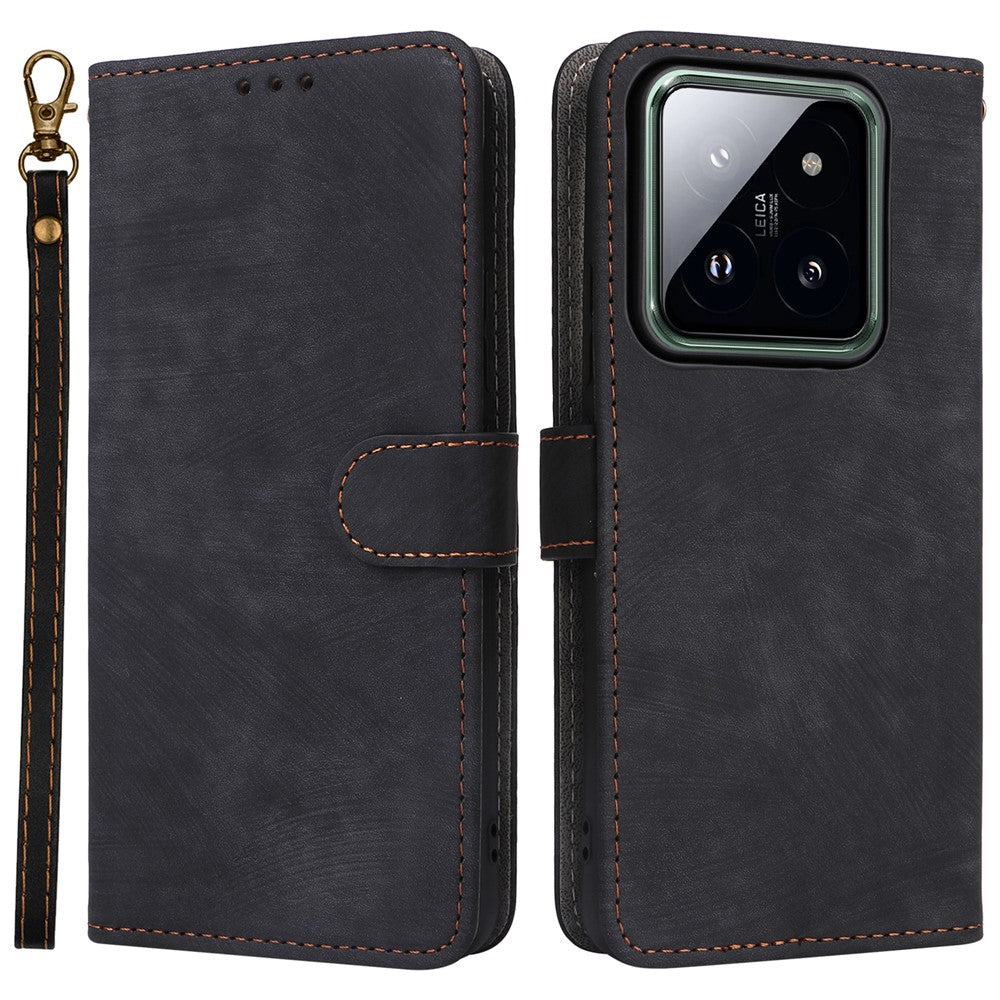 For Xiaomi 14 Pro PU Leather Smartphone Case RFID Blocking Phone Cover with Strap