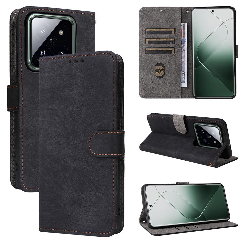 For Xiaomi 14 Pro PU Leather Smartphone Case RFID Blocking Phone Cover with Strap