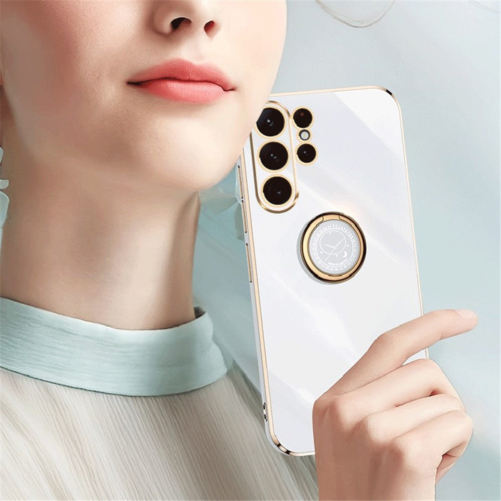 XINLI För Samsung Galaxy S24 Ultra Skal Elektropläterat TPU mobilskal med Ringstativ