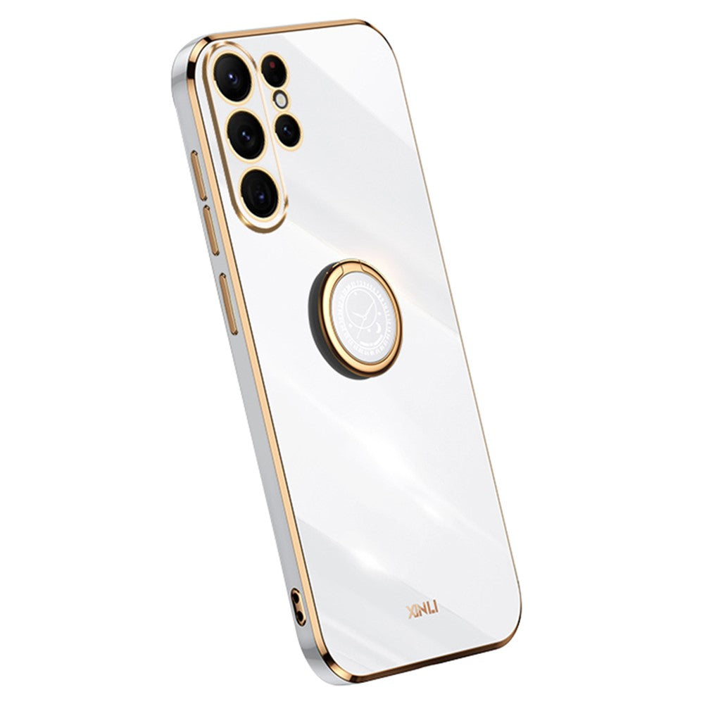 XINLI För Samsung Galaxy S24 Ultra Skal Elektropläterat TPU mobilskal med Ringstativ