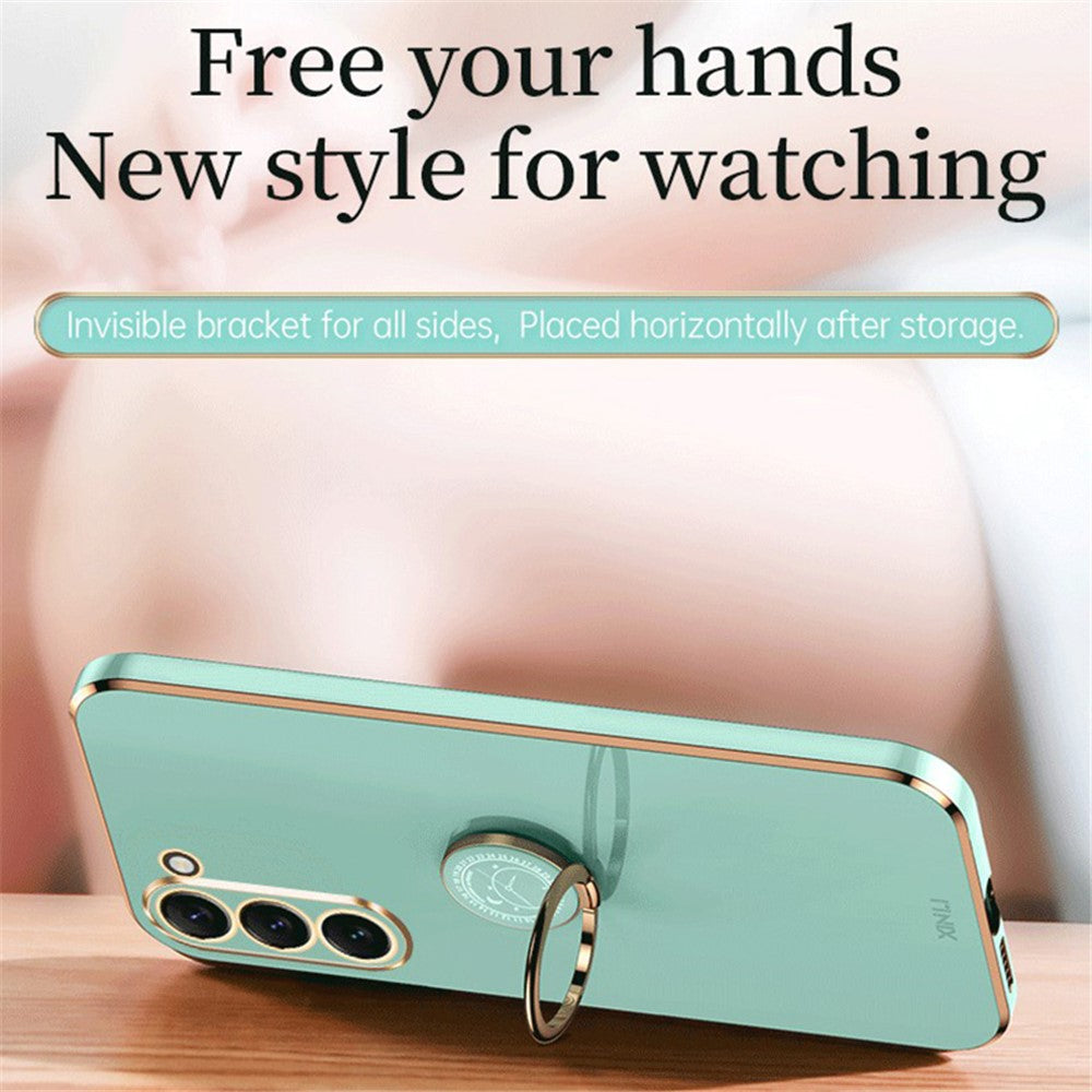 XINLI For Samsung Galaxy S24 Case Electroplated TPU Phone Ring Kickstand Back Cover