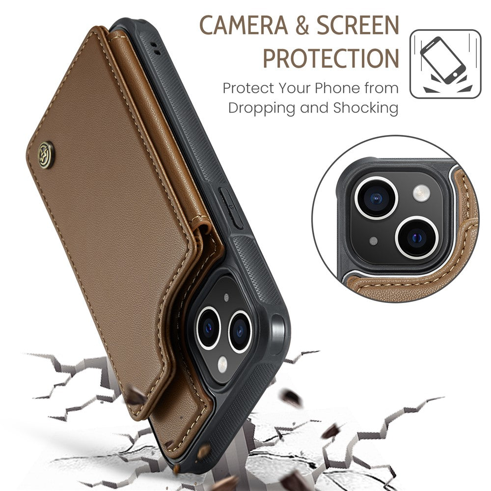 iPhone 15 Plus mobilskal CASEME C22 läderbaksida med RFID-blockerande kortplatser