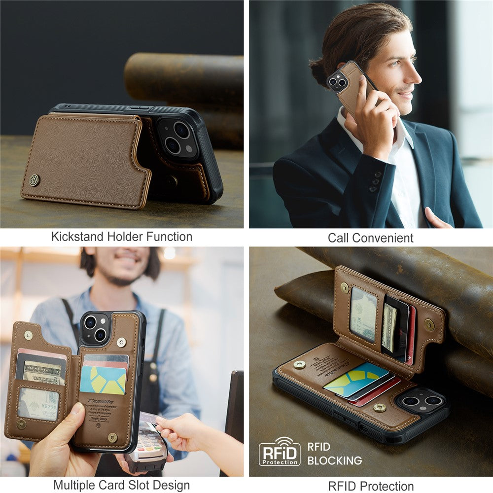 iPhone 15 Plus mobilskal CASEME C22 läderbaksida med RFID-blockerande kortplatser