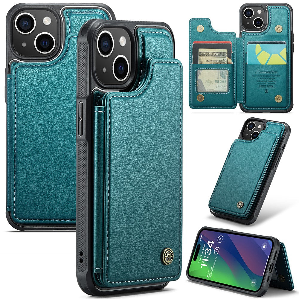 For iPhone 15 Phone Case CASEME C22 Leather Back Cover with RFID Blocking Card Slots