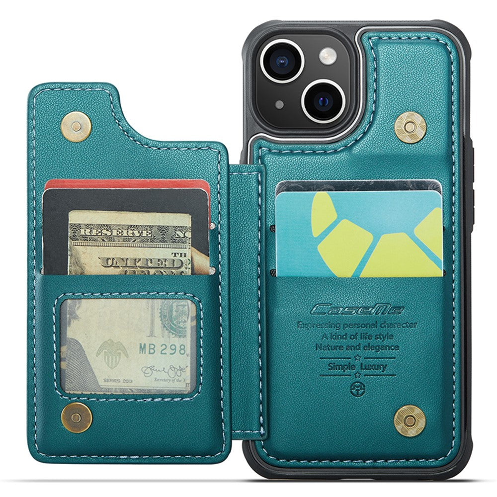 For iPhone 15 Phone Case CASEME C22 Leather Back Cover with RFID Blocking Card Slots