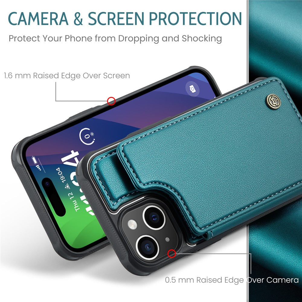 For iPhone 15 Phone Case CASEME C22 Leather Back Cover with RFID Blocking Card Slots