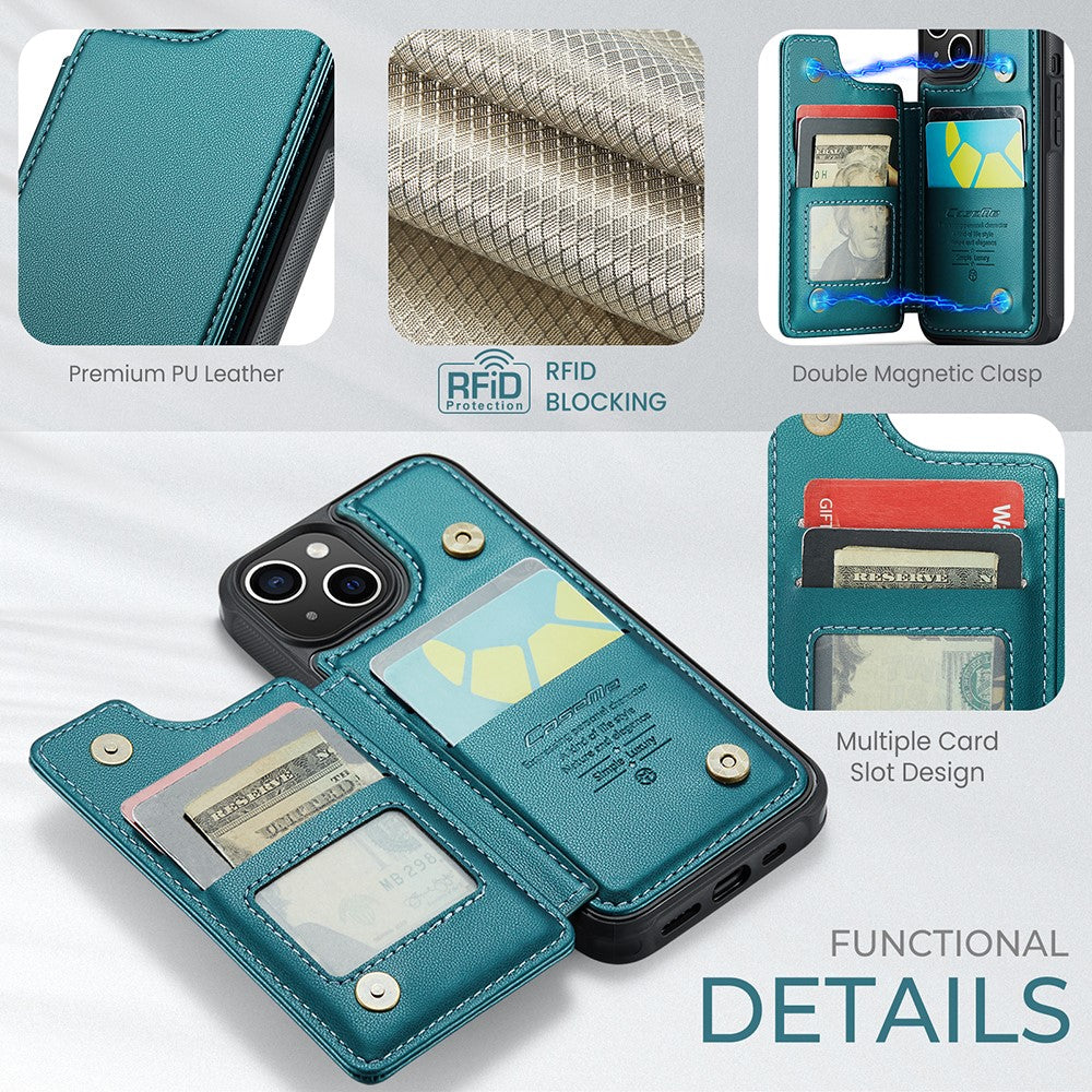 For iPhone 15 Phone Case CASEME C22 Leather Back Cover with RFID Blocking Card Slots