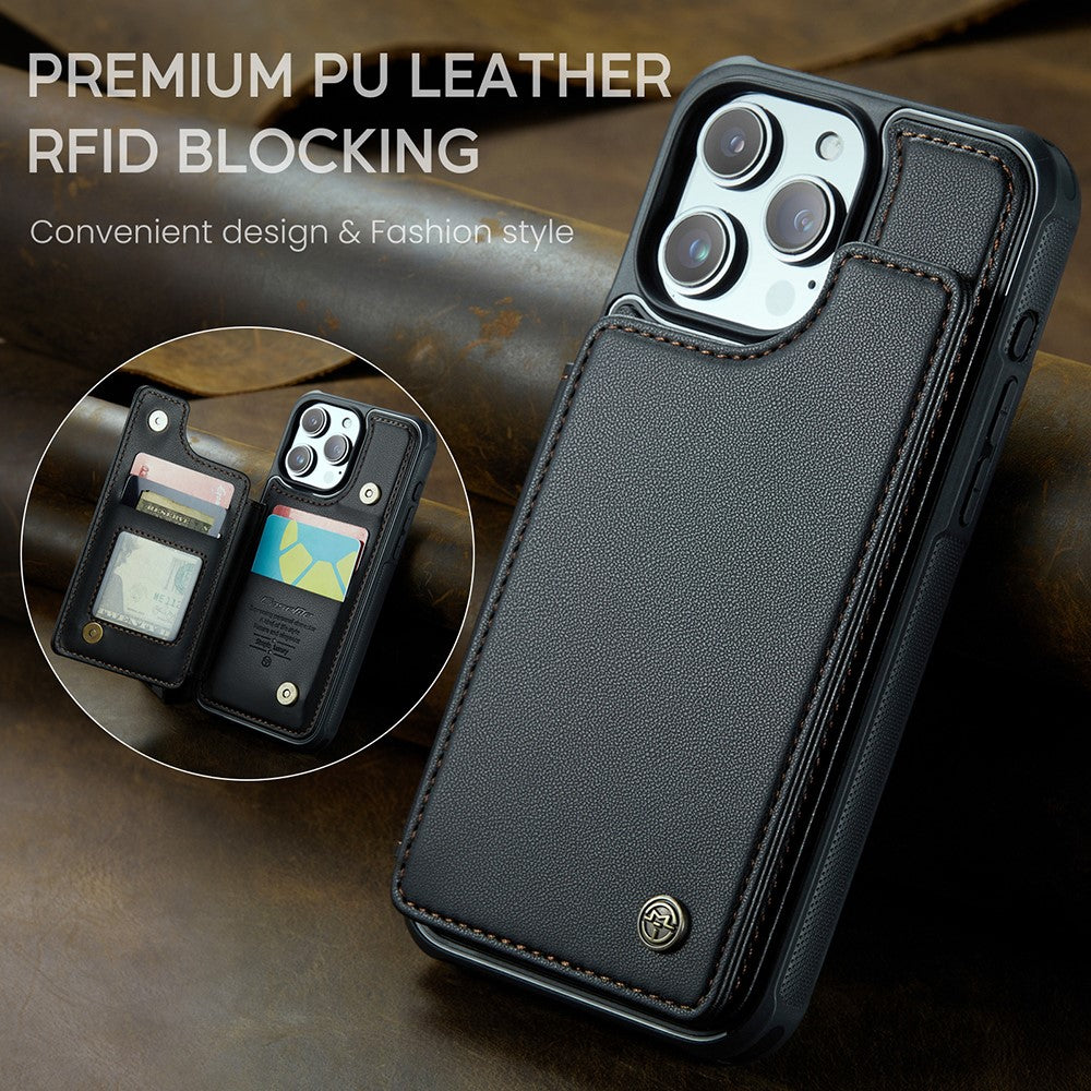 For iPhone 15 Pro Phone Case CASEME C22 Leather Back Cover with RFID Blocking Card Slots