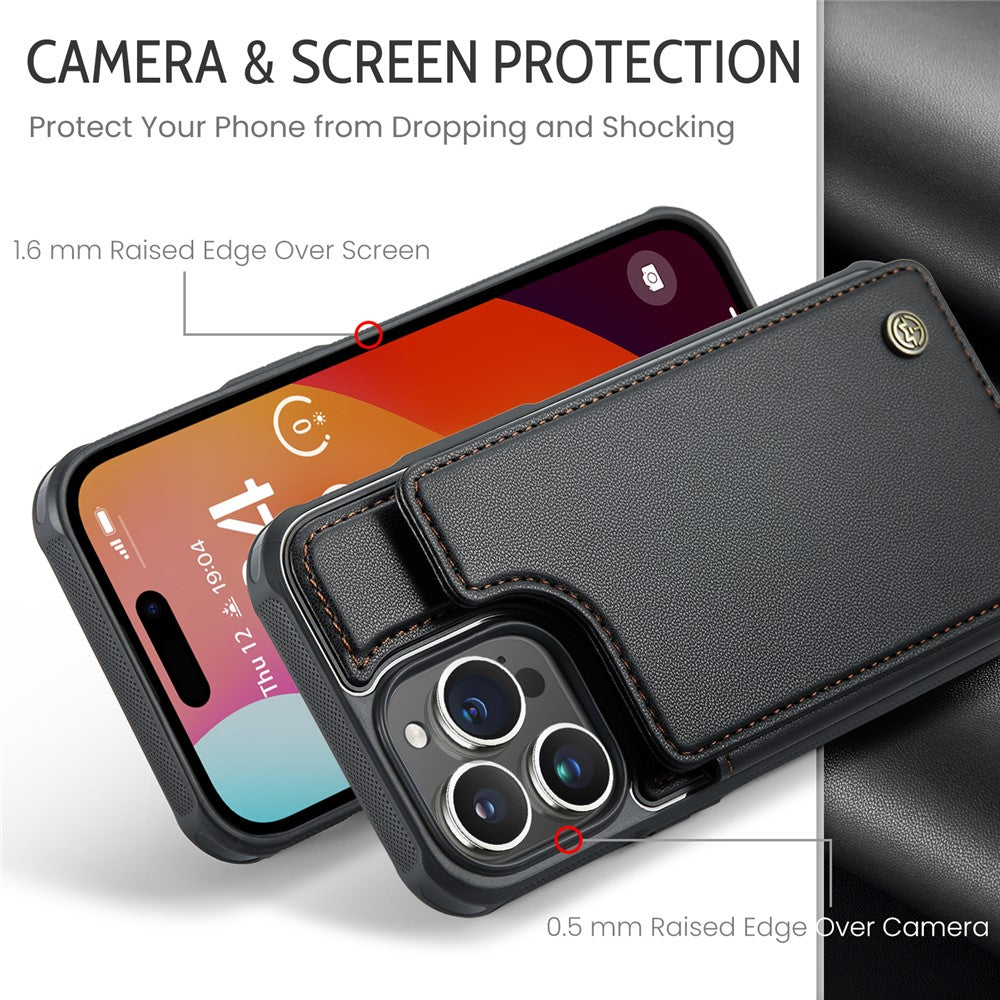 For iPhone 15 Pro Phone Case CASEME C22 Leather Back Cover with RFID Blocking Card Slots