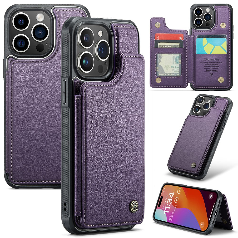 For iPhone 15 Pro Phone Case CASEME C22 Leather Back Cover with RFID Blocking Card Slots