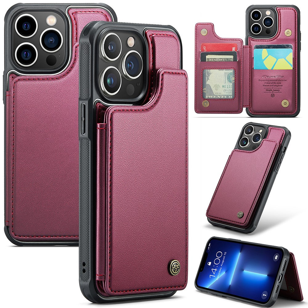 For iPhone 13 Pro Phone Case CASEME C22 Leather Back Cover with RFID Blocking Card Slots