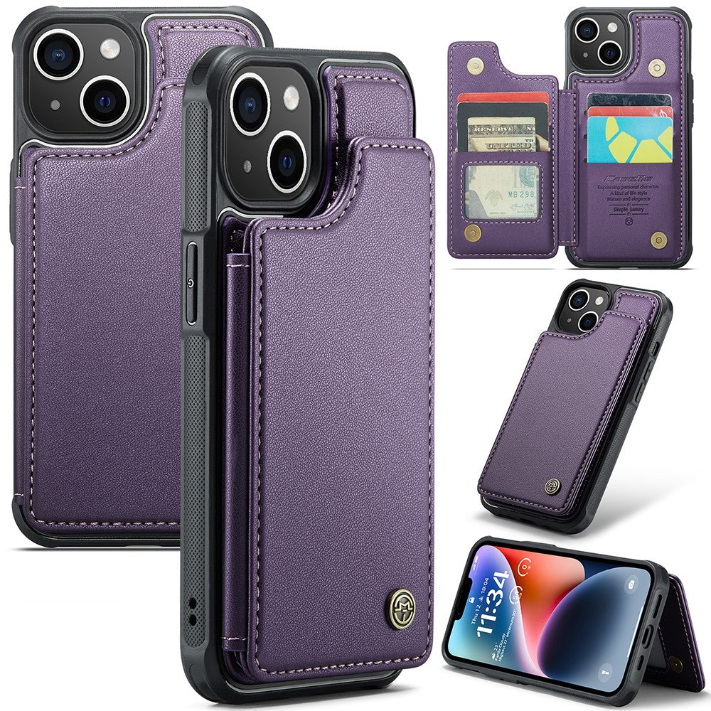 For iPhone 14 Plus Phone Case CASEME C22 Leather Back Cover with RFID Blocking Card Slots