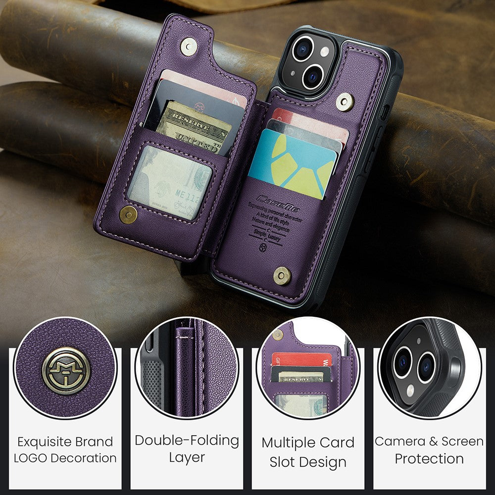 For iPhone 14 Plus Phone Case CASEME C22 Leather Back Cover with RFID Blocking Card Slots
