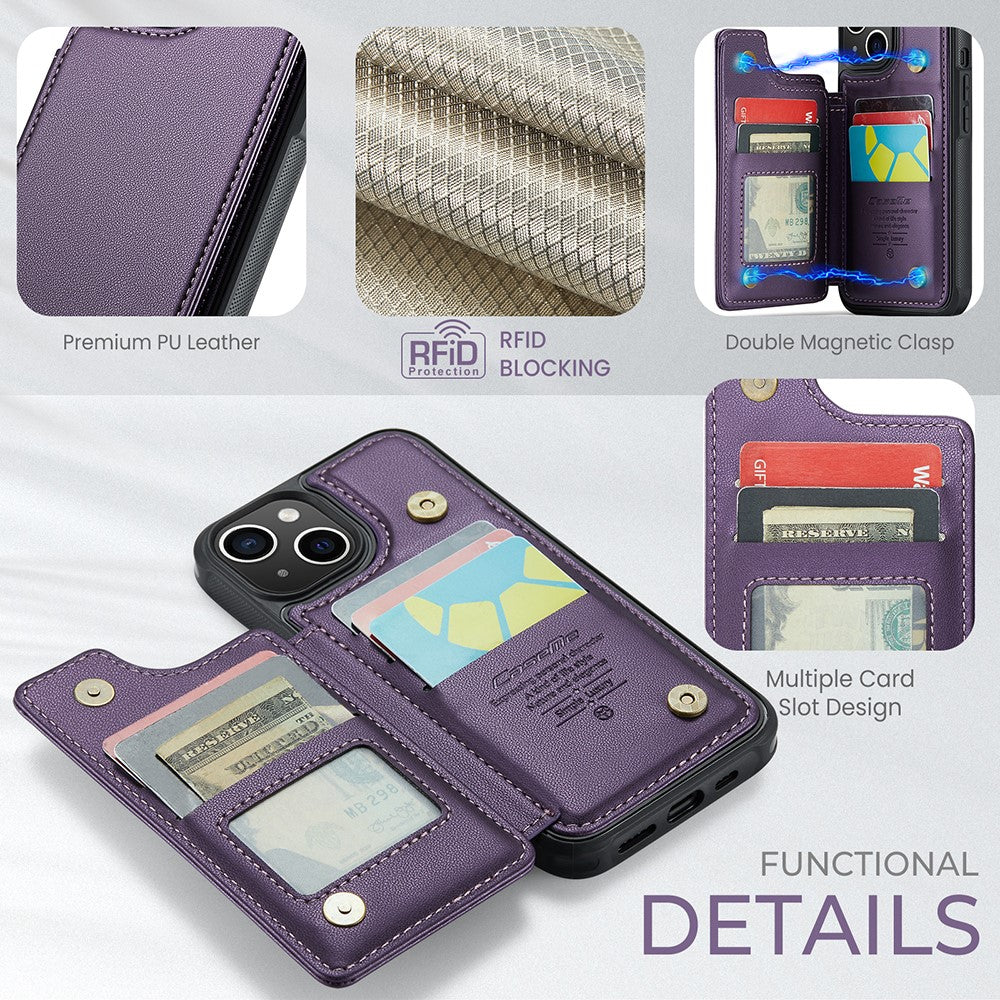 For iPhone 14 Plus Phone Case CASEME C22 Leather Back Cover with RFID Blocking Card Slots