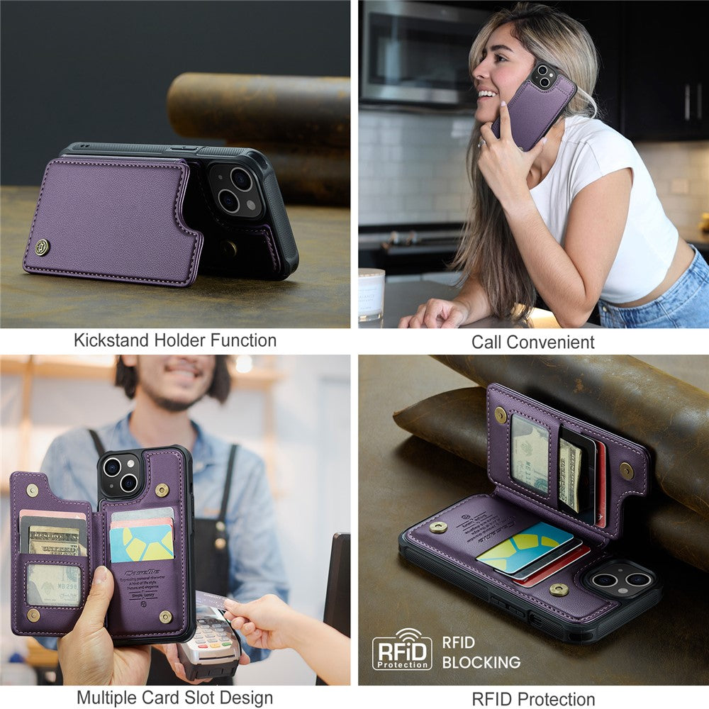 For iPhone 14 Plus Phone Case CASEME C22 Leather Back Cover with RFID Blocking Card Slots
