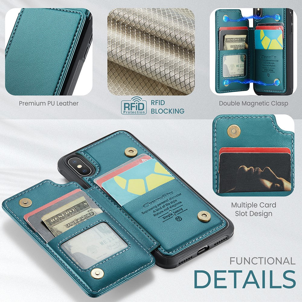 For iPhone XS Max Phone Case CASEME C22 Leather Back Cover with RFID Blocking Card Slots