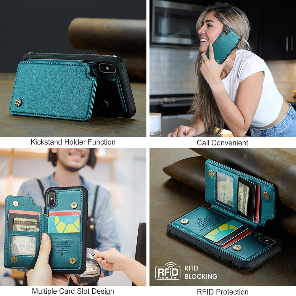 For iPhone XS Max Phone Case CASEME C22 Leather Back Cover with RFID Blocking Card Slots