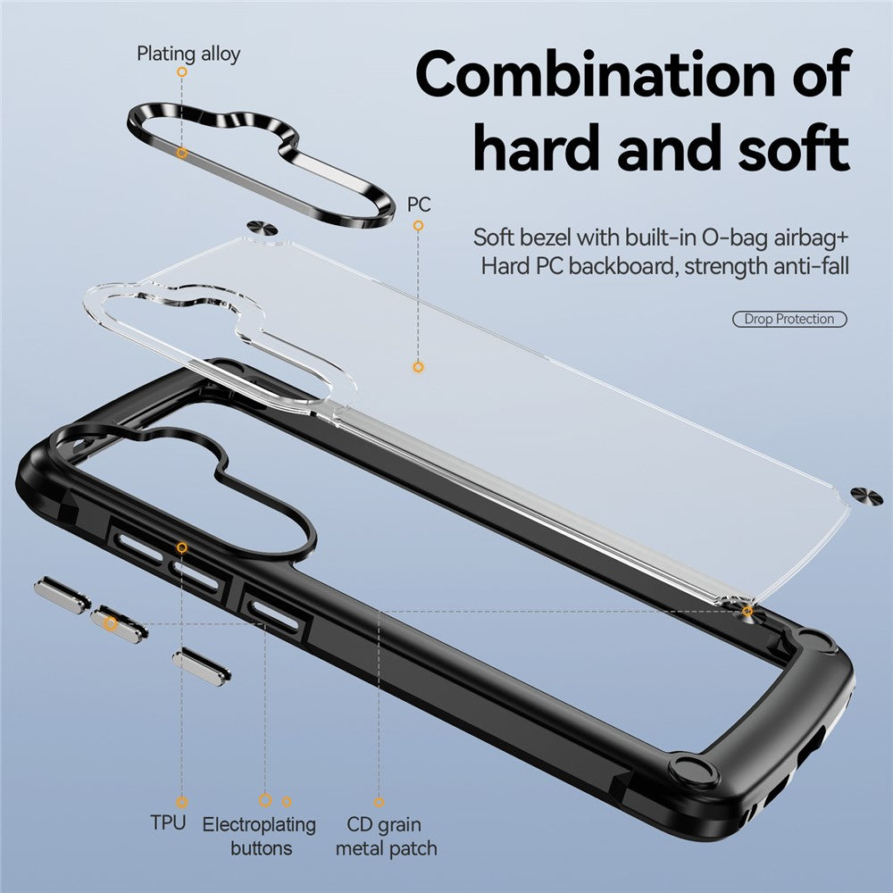 PC+TPU Phone Case for Samsung Galaxy S24+ Phone Cover with Anti-Drop Alloy Lens Frame