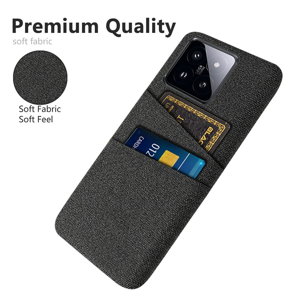 For Xiaomi 14 Hard PC + Cloth Mobile Phone Case Shockproof Cover with Dual Card Holder