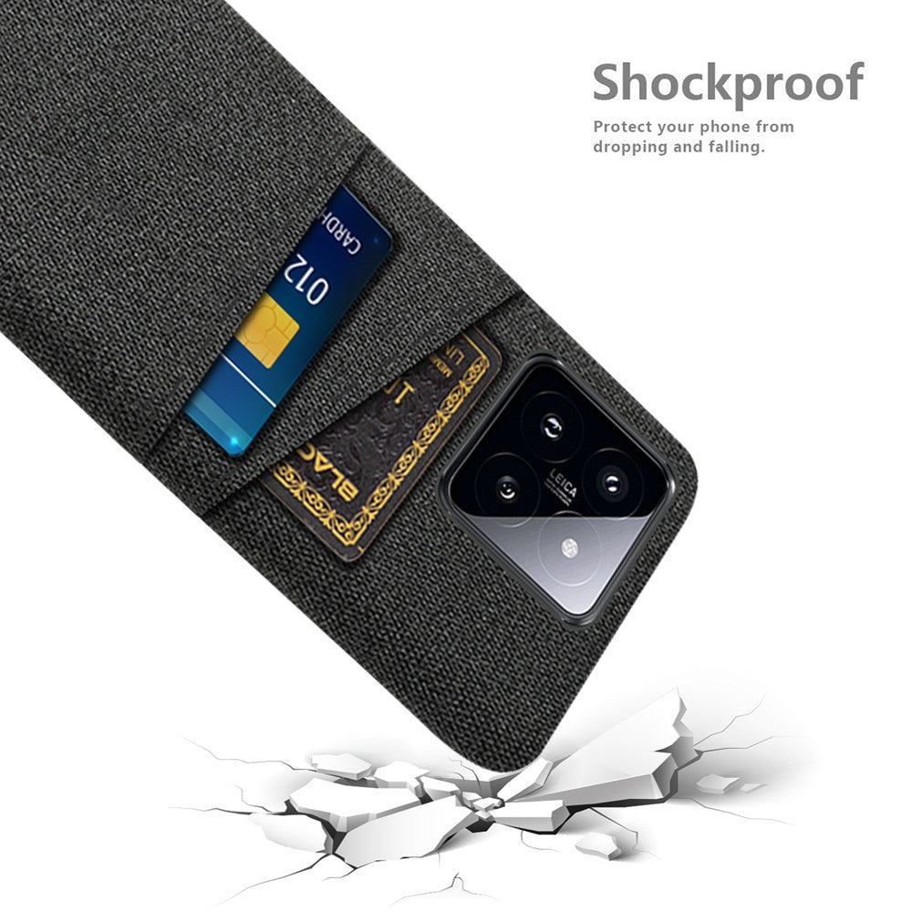 For Xiaomi 14 Hard PC + Cloth Mobile Phone Case Shockproof Cover with Dual Card Holder