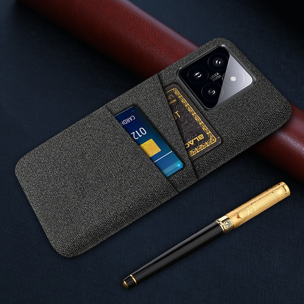 For Xiaomi 14 Hard PC + Cloth Mobile Phone Case Shockproof Cover with Dual Card Holder